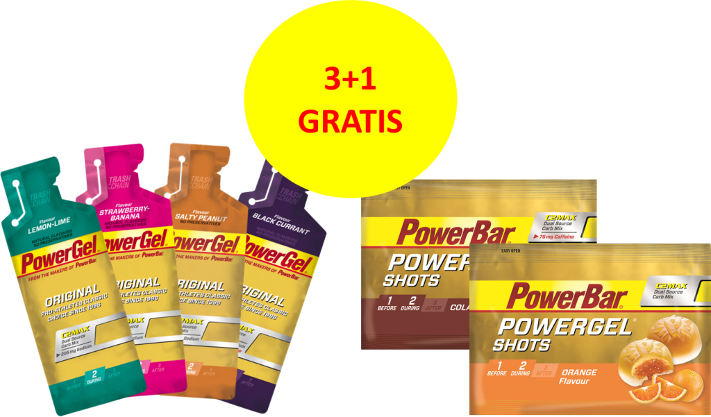 Bestel PowerBar PowerGel Original & PowerGel Shots 3 + 1 gratis!