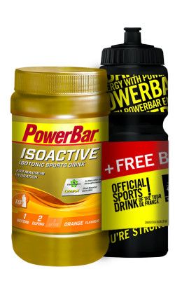 Aanbieding PowerBar IsoActive 600 gram + Gratis Bidon