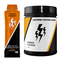 Lightning Endurance Energy Gel Squeezed Fruit Juice Orange - 24 x 60 ml + Isotonic Drink Orange - 560 gram