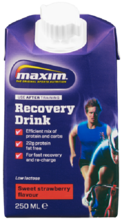 Aanbieding Maxim Recovery Drink - Ready to Drink - Strawberry - 250 ml (THT 4-3-2021)