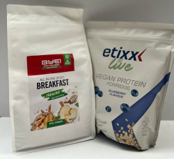BYE! ALL-IN-ONE Sport Breakfast - 1000 gram (LET OP! THT 29-2-2024) + Etixx Live Vegan Protein Porridge - 550 gram (THT 31-3-2024)